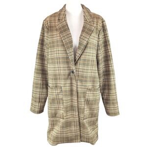 PHILOSOPHY Long Houndstooth Plaid Blazer Sz Medium Brown 1-Button Jacket Career